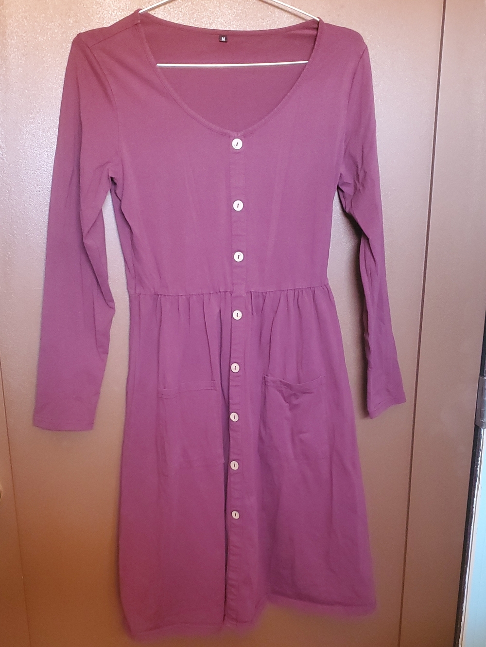 Burgundy Button-Front Long Sleeve Dress